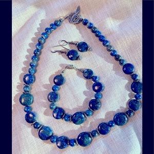 Lapis Lazuli sterling silver necklace earrings bracelet set